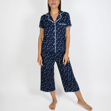 Cute stitching cropped pajama set