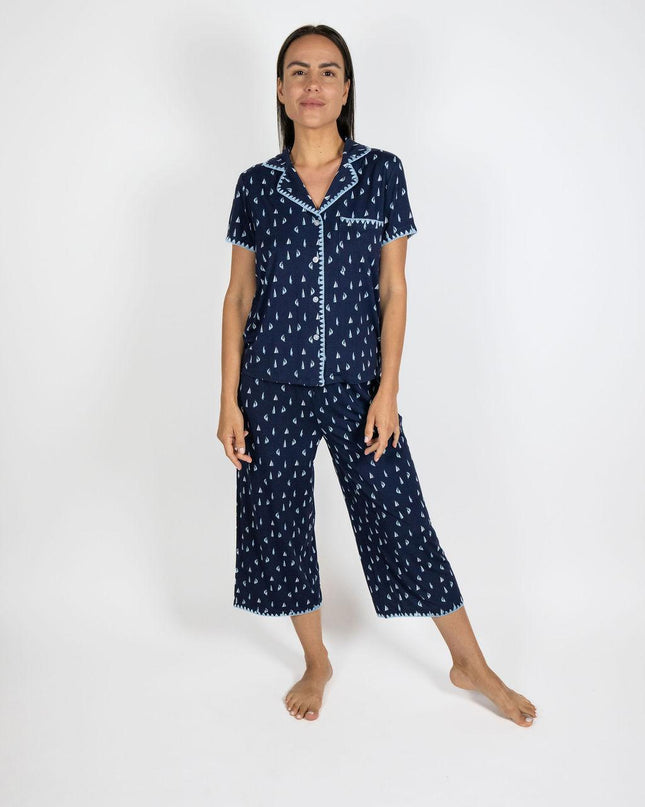 Cute stitching cropped pajama set