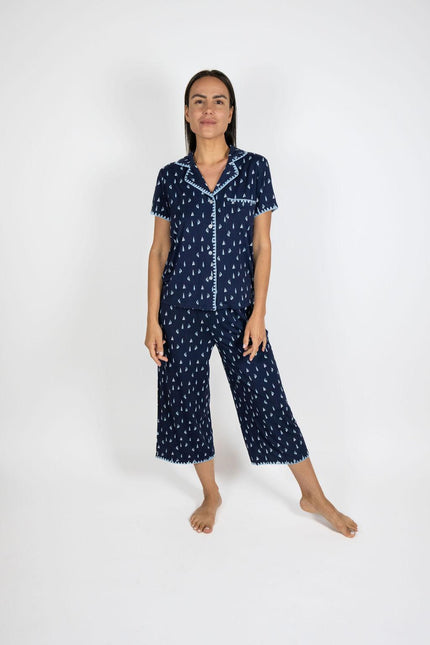 Cute stitching cropped pajama set