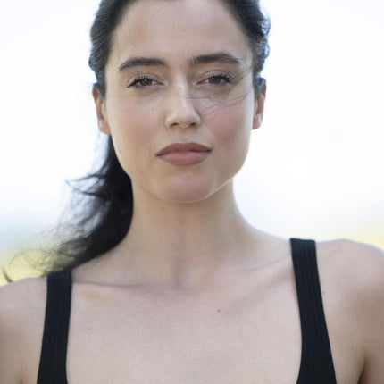 Ribbed tank top with shelf bra in black