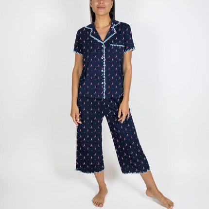 Cute stitching cropped pajama set