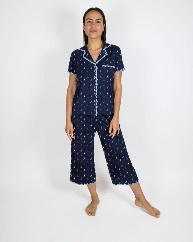 Cute stitching cropped pajama set