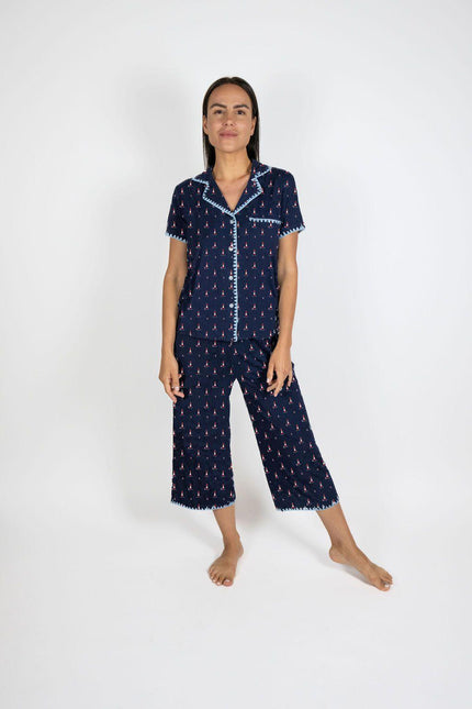 Cute stitching cropped pajama set