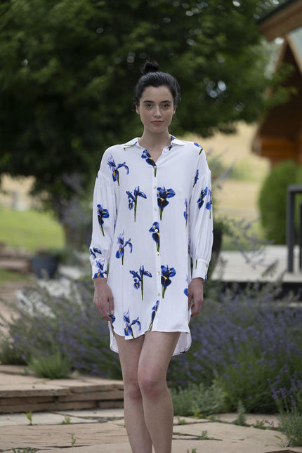 Silky satin dress Fleur-de-lis