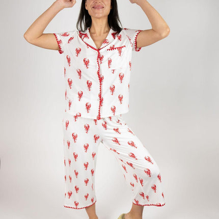 Cute stitching cropped pajama set