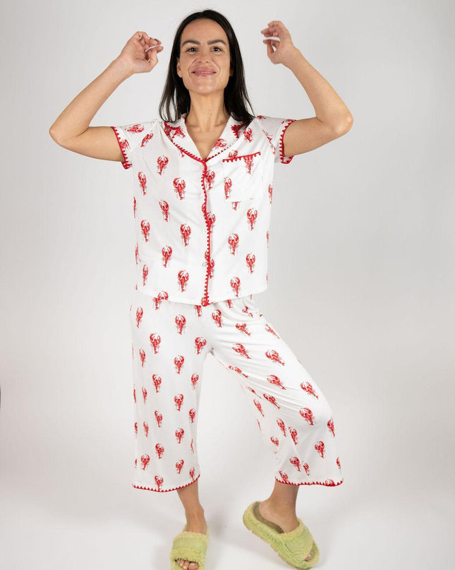 Cute stitching cropped pajama set
