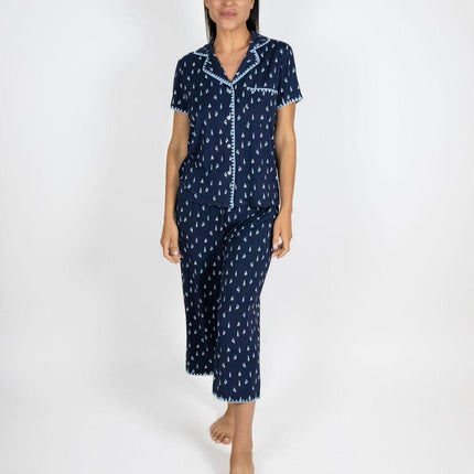 Cute stitching cropped pajama set