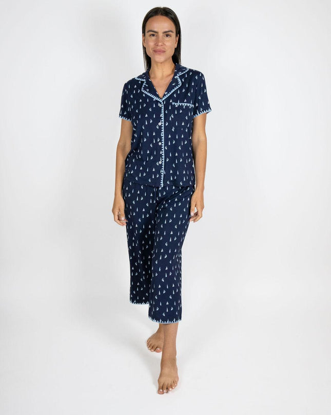 Cute stitching cropped pajama set