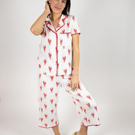 Cute stitching cropped pajama set