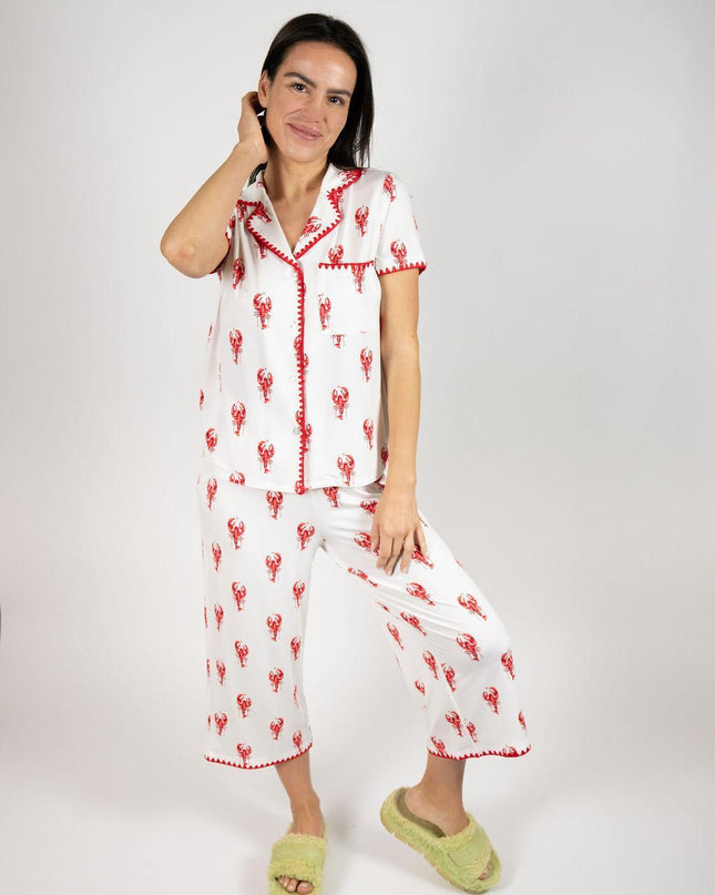 Cute stitching cropped pajama set