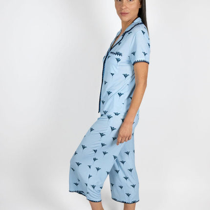 Cute stitching cropped pajama set