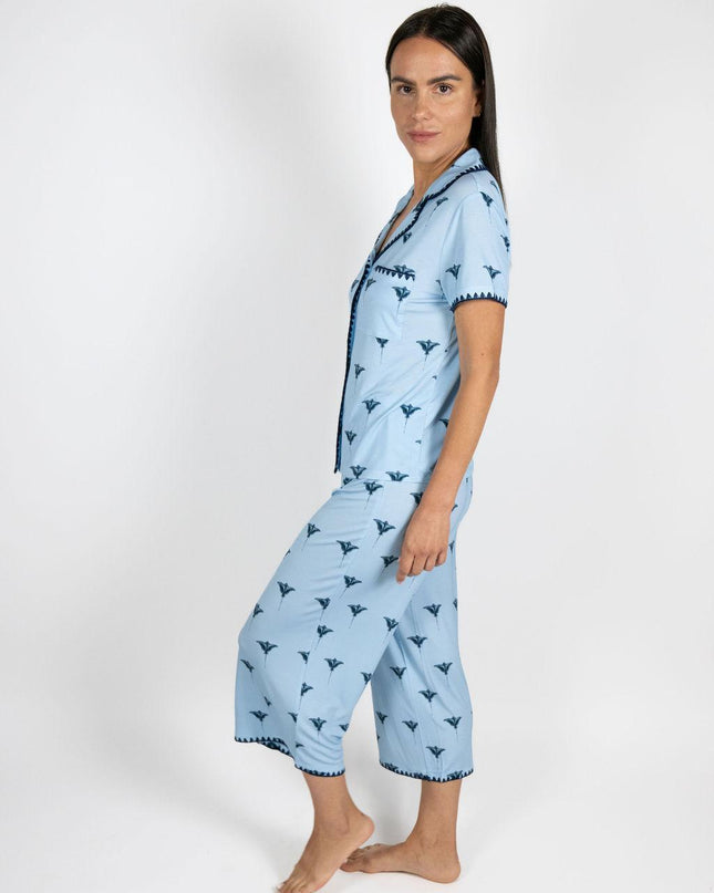 Cute stitching cropped pajama set