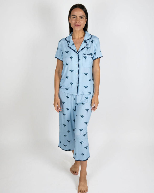 Cute stitching cropped pajama set