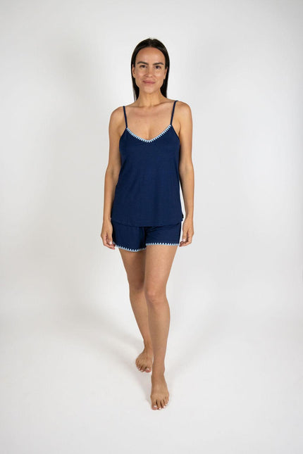 Cute stitching cami short set