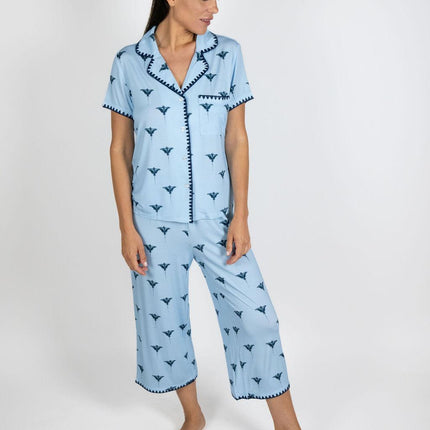 Cute stitching cropped pajama set