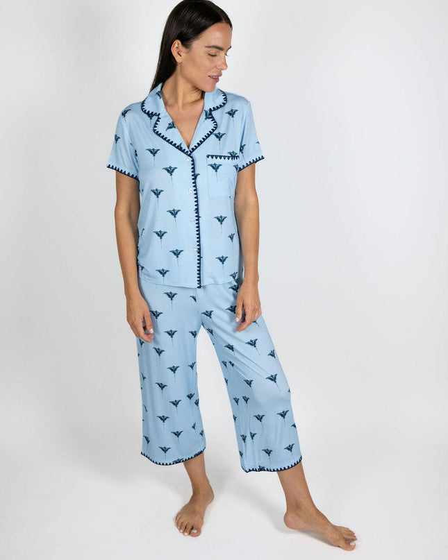 Cute stitching cropped pajama set
