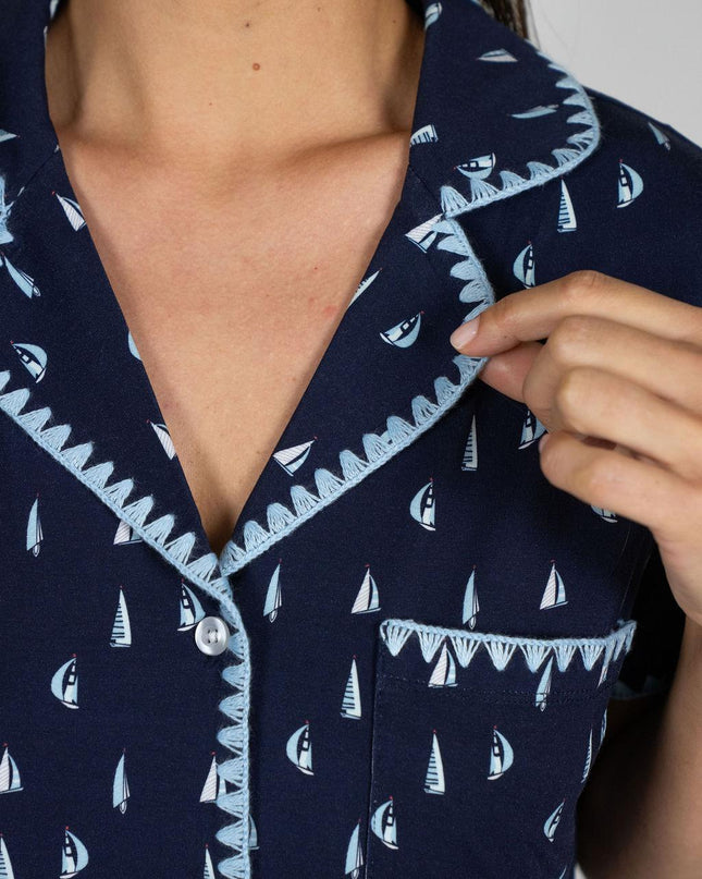 Cute stitching cropped pajama set