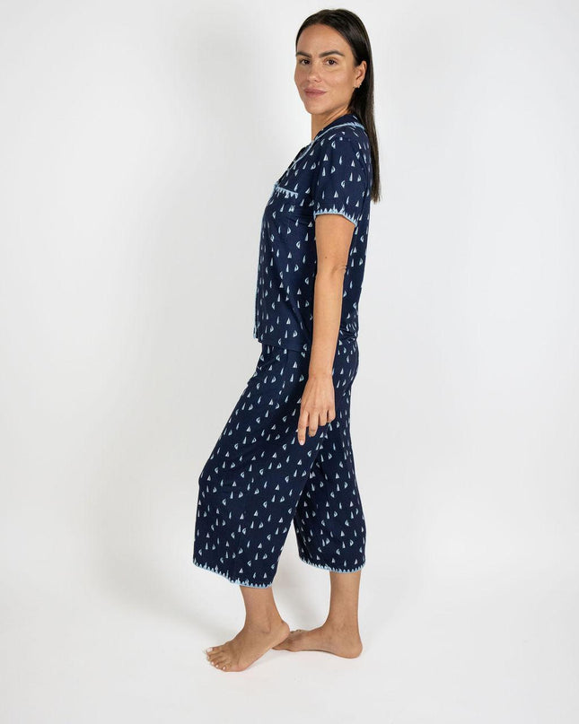Cute stitching cropped pajama set