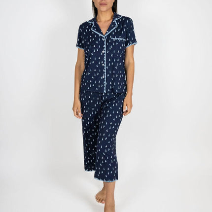 Cute stitching cropped pajama set