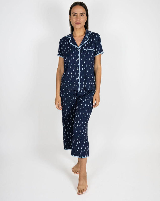 Cute stitching cropped pajama set